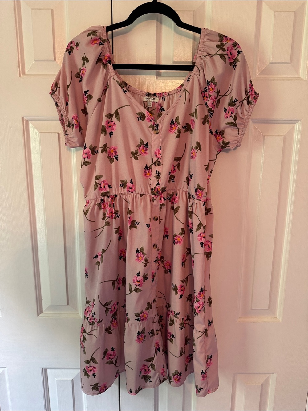 Women's Floral Puff-Sleeve Dress in Dusty Pink
